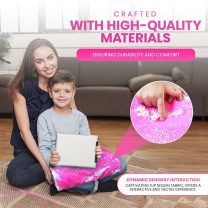 Weighted Lap Pad for Kids - 5lb Calming Sensory Lap Blanket with Sequin Flip Fabric for Tactile Stimulation Engagement - Promotes Comfort Focus and Relaxation