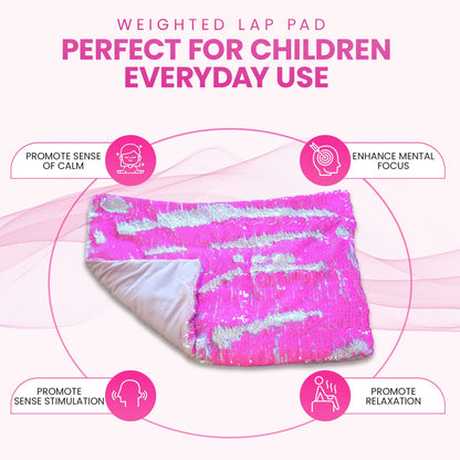 Weighted Lap Pad for Kids - 5lb Calming Sensory Lap Blanket with Sequin Flip Fabric for Tactile Stimulation Engagement - Promotes Comfort Focus and Relaxation